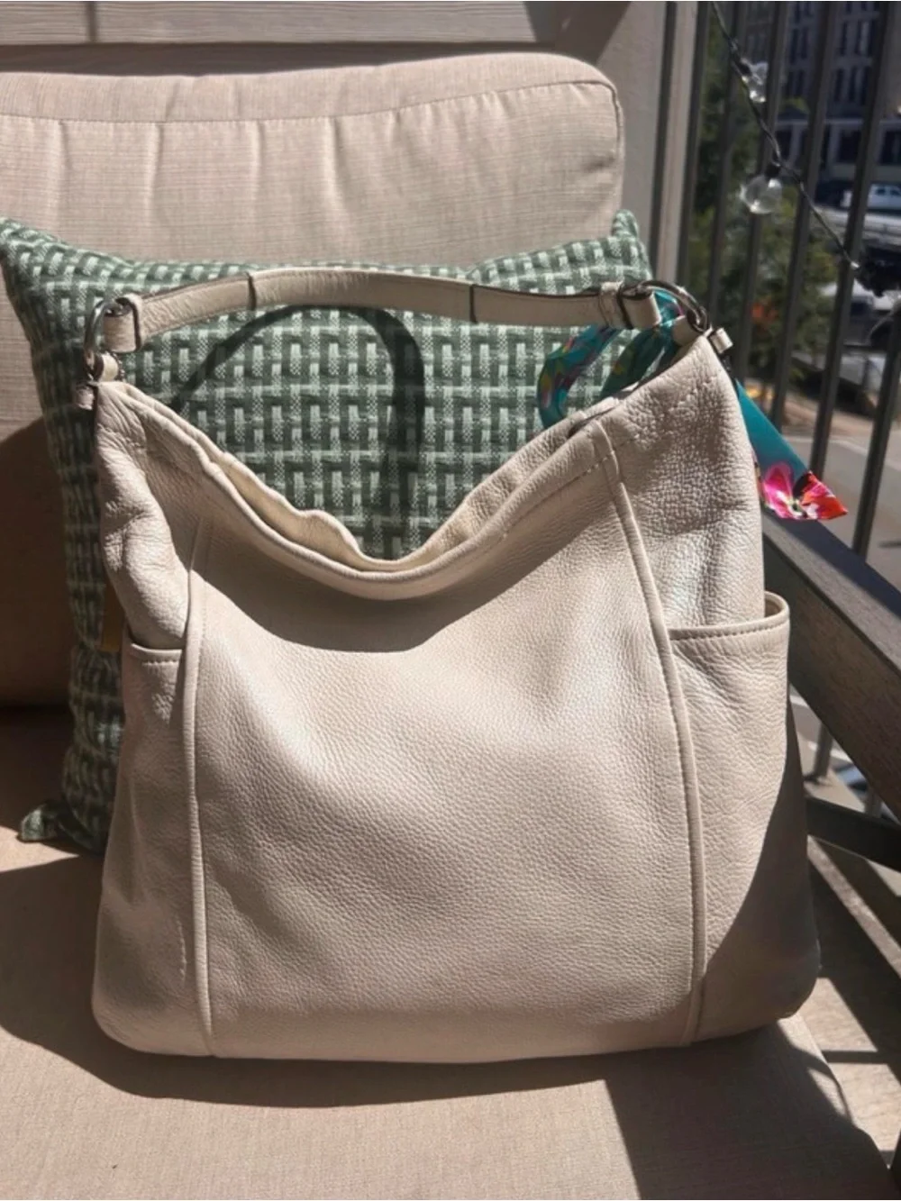 Coach Madison Madison Pebbled Leather Hobo Shoulder Crossbody Cream/Ivory